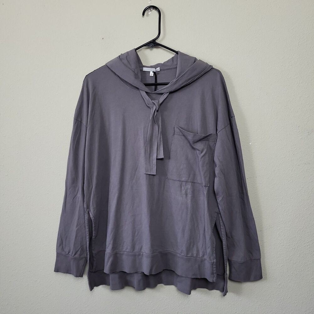 Skin Womens Gray Pima Cotton Long‎ Sleeve Chest Pocket Pullover Hoodie Size 1